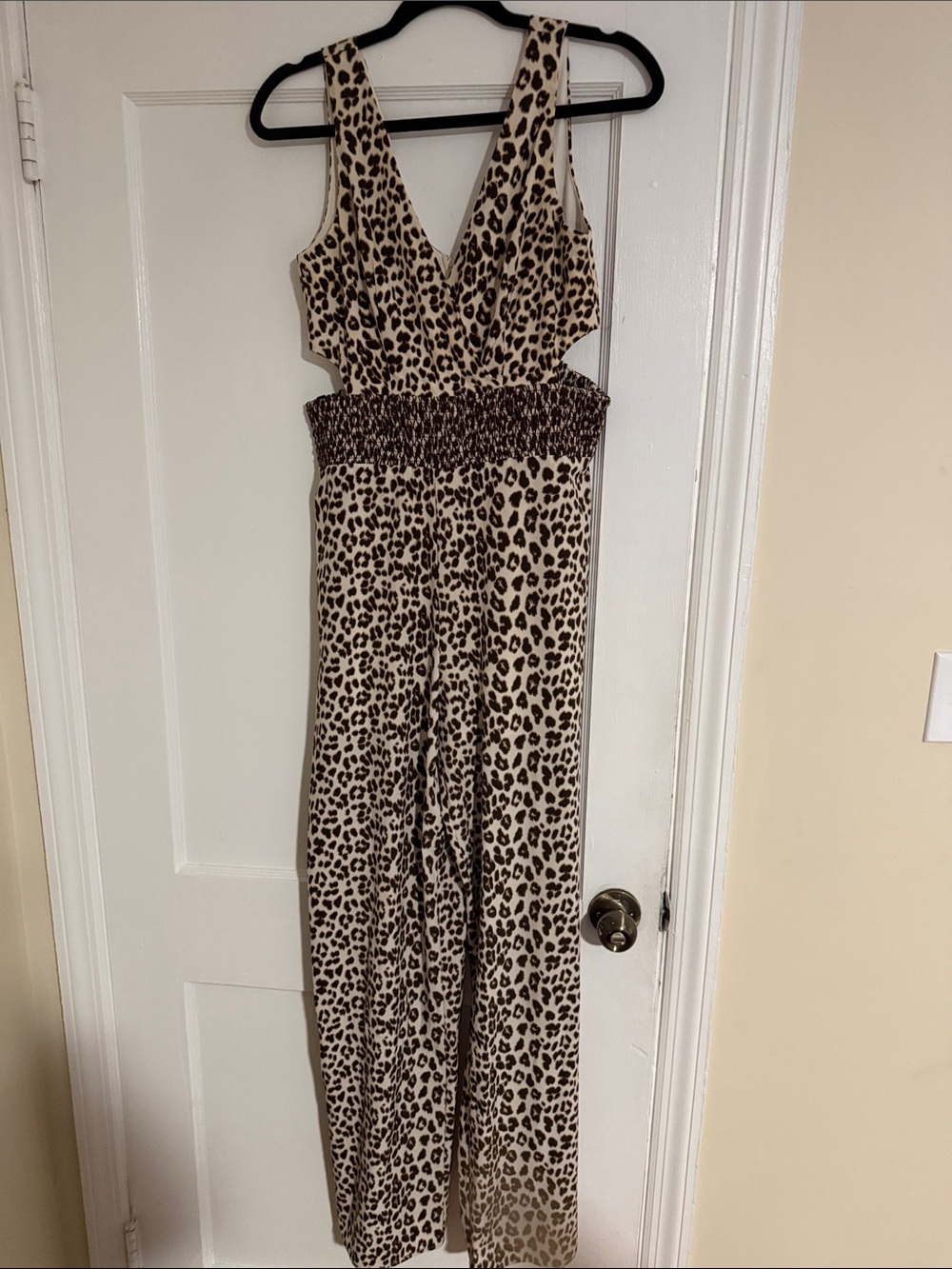 Leopard Print Wide-Leg Jumpsuit - Cream & Brown